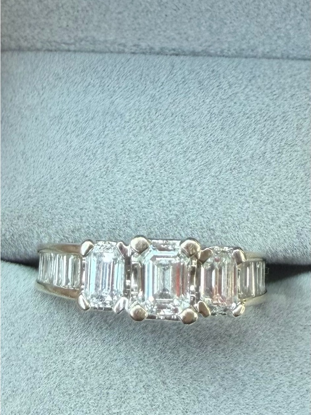 Three-Stone Emerald Cut Diamond Ring in White Gold -